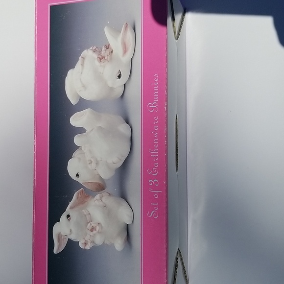 Ceramic Easter Bunny Figurines Set - White and Pink - Picture 1 of 5